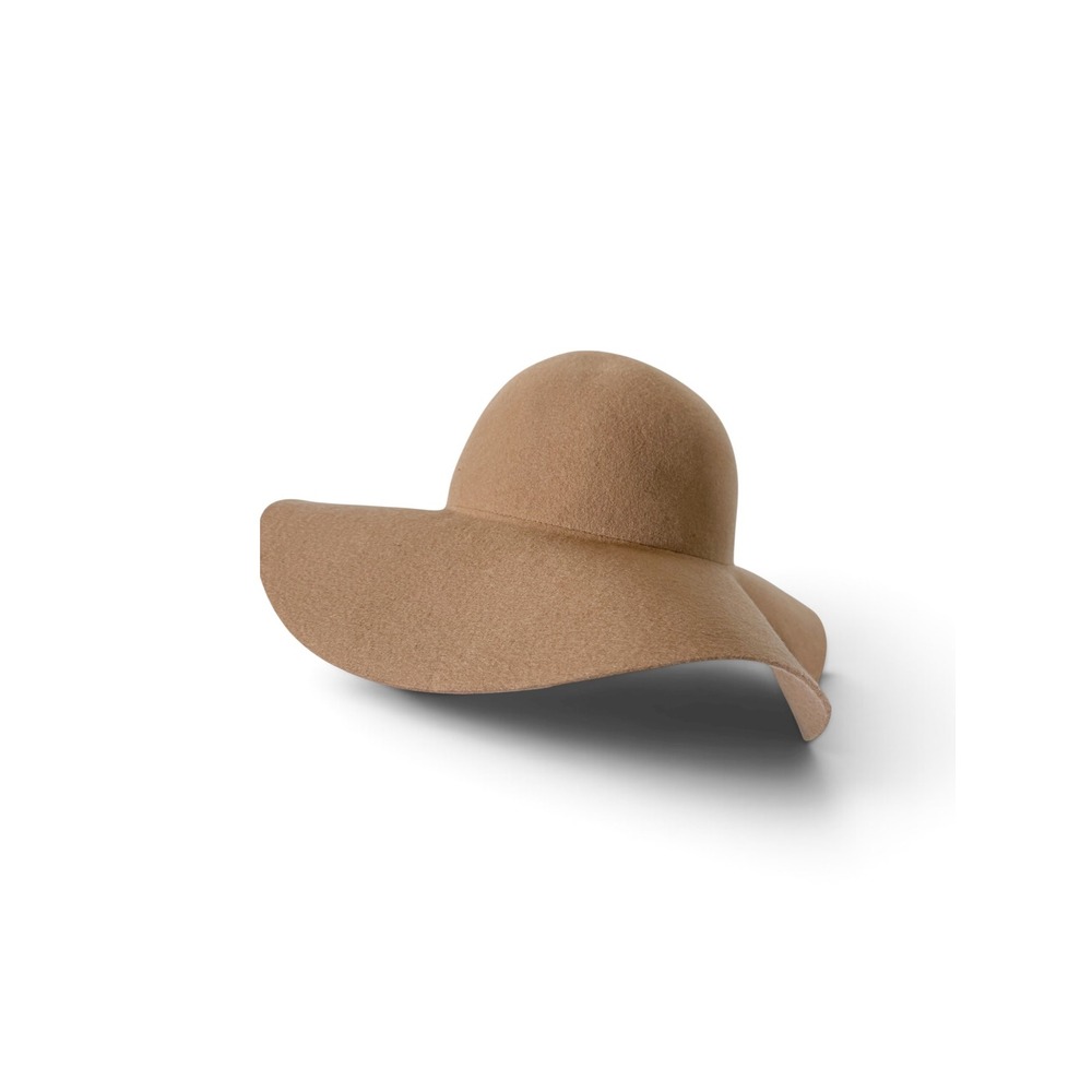 Boho Camel Tan Vintage Style 100% Wool Felt Wide Brim Floppy Hat Small/Medium